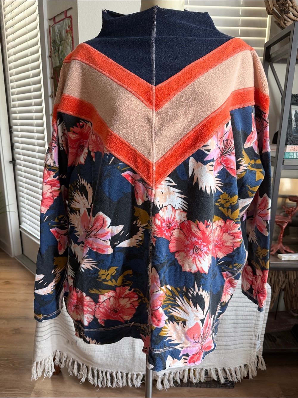 Free People Floral Chevron Knit Women's Sweater - Navy & Coral